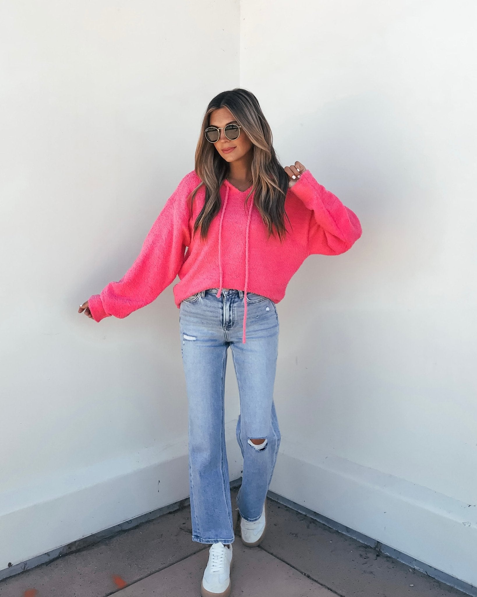 Fuzzy Pink Hooded Sweater