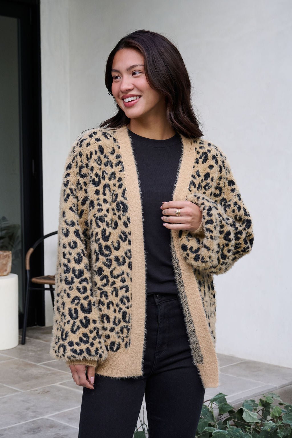 Fuzzy Tan Leopard Open Front Cardigan - FINAL SALE