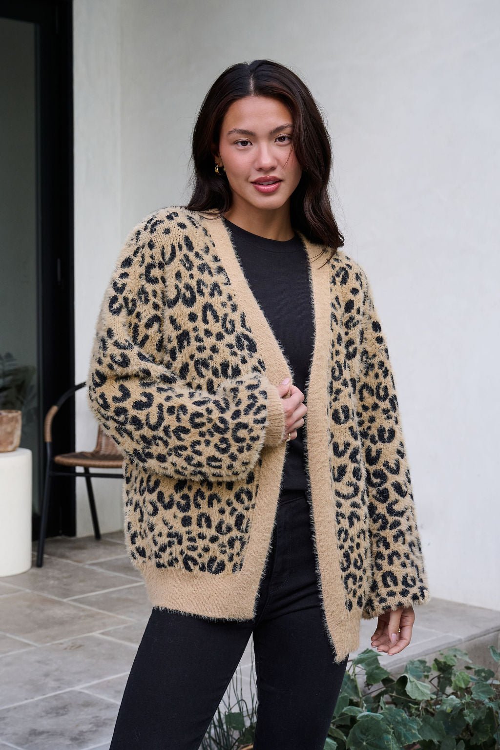 Fuzzy Tan Leopard Open Front Cardigan - FINAL SALE