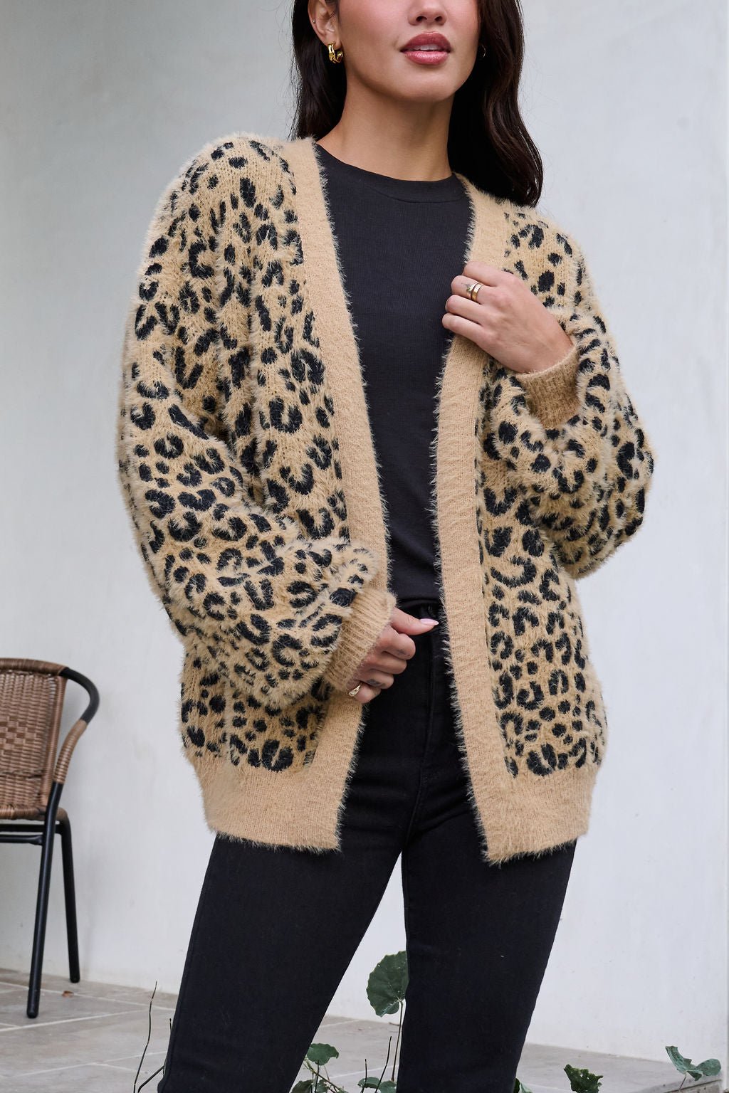 Fuzzy Tan Leopard Open Front Cardigan - FINAL SALE