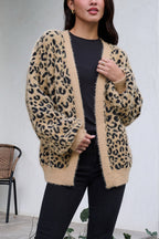 Fuzzy Tan Leopard Open Front Cardigan - FINAL SALE