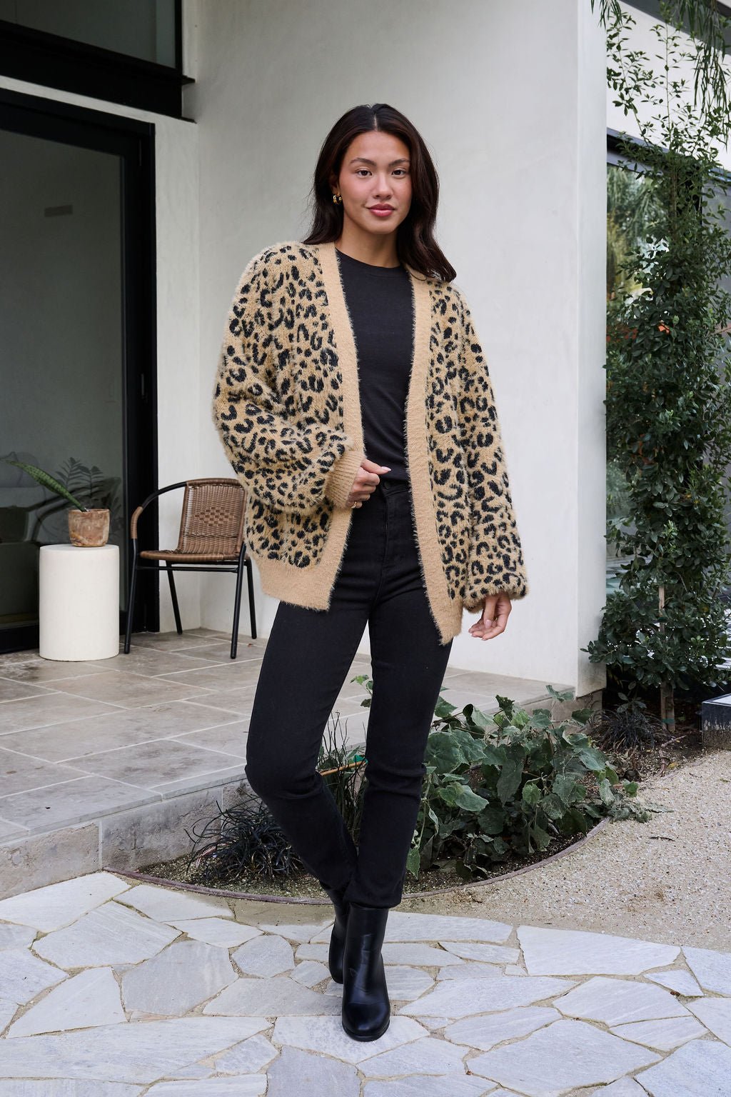 Fuzzy Tan Leopard Open Front Cardigan - FINAL SALE