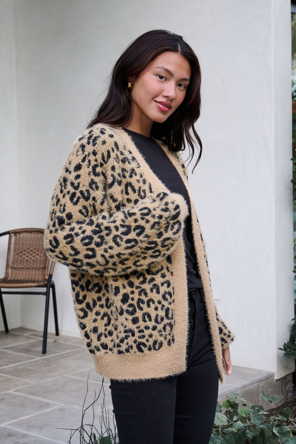 Fuzzy Tan Leopard Open Front Cardigan - FINAL SALE