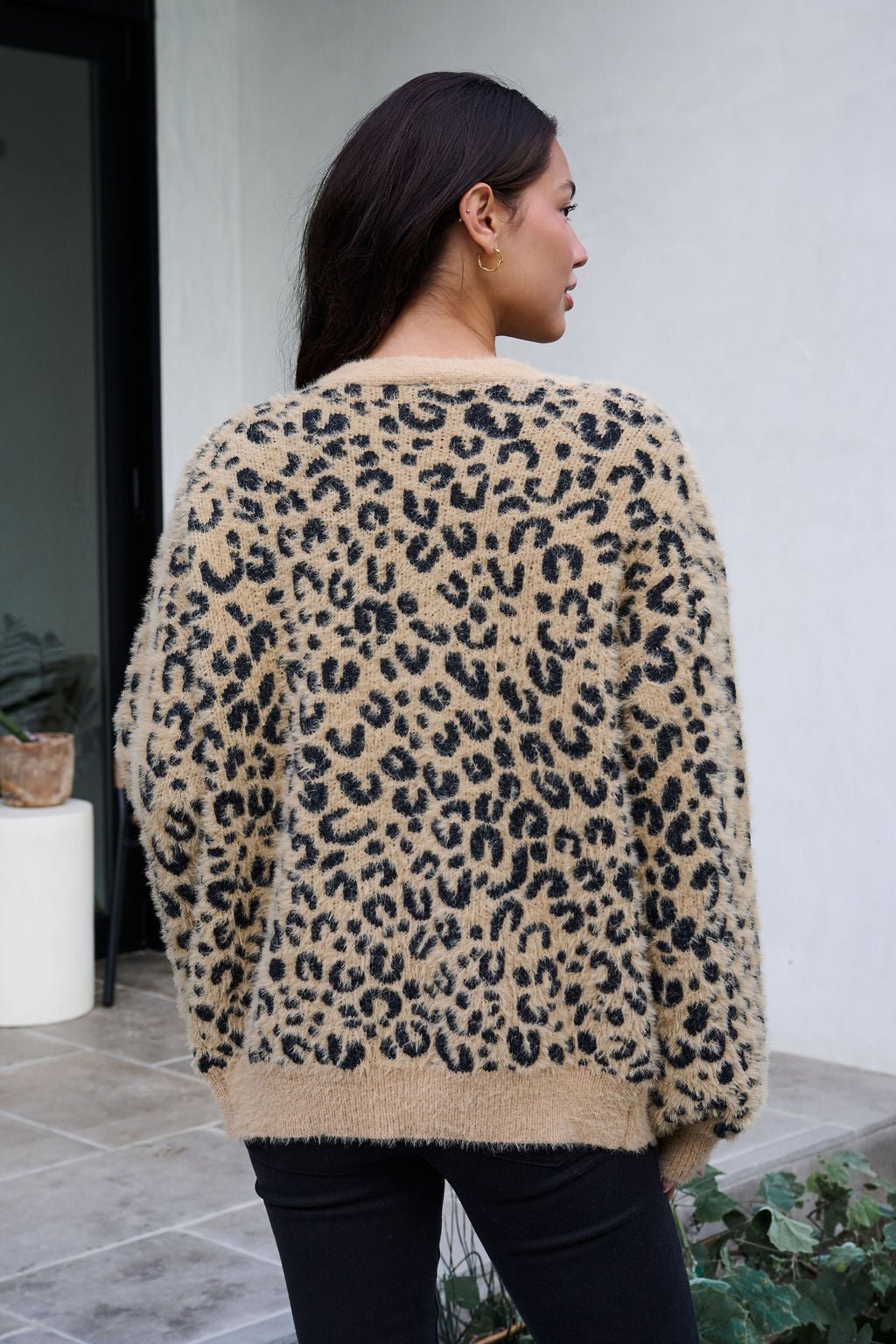 Fuzzy Tan Leopard Open Front Cardigan - FINAL SALE