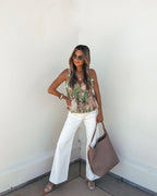 Green Floral Silk Babydoll Tank Top