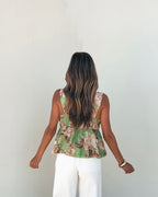 Green Floral Silk Babydoll Tank Top