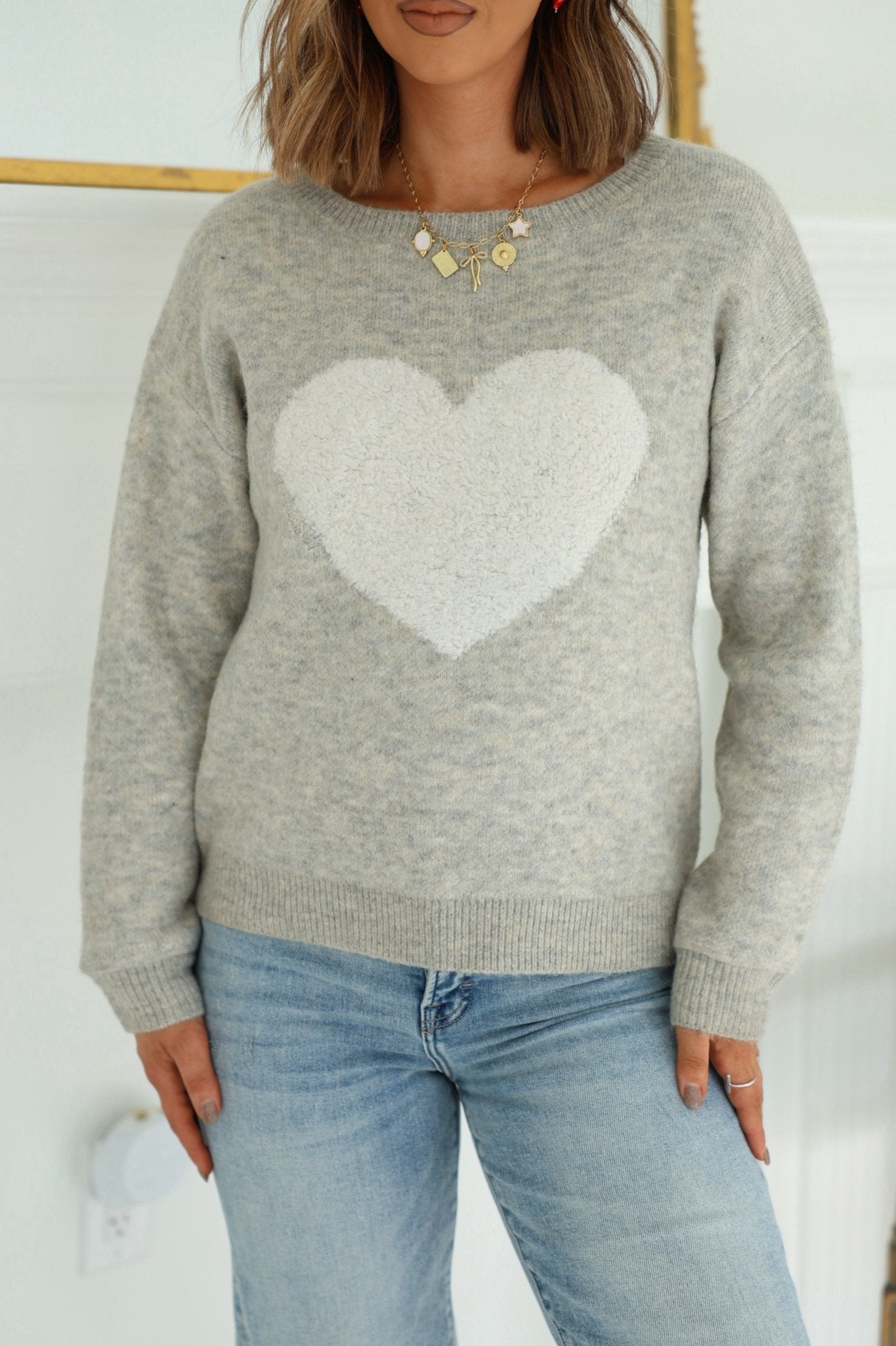 Grey and White Heart Shape Sweater - FINAL SALE