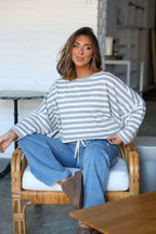 Grey and White Striped Boxy Pullover-FINAL SALE