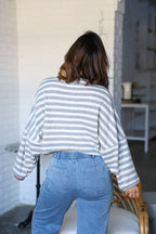 Grey and White Striped Boxy Pullover-FINAL SALE