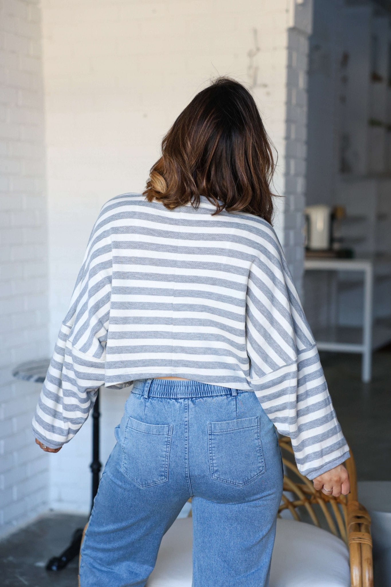 Grey and White Striped Boxy Pullover-FINAL SALE