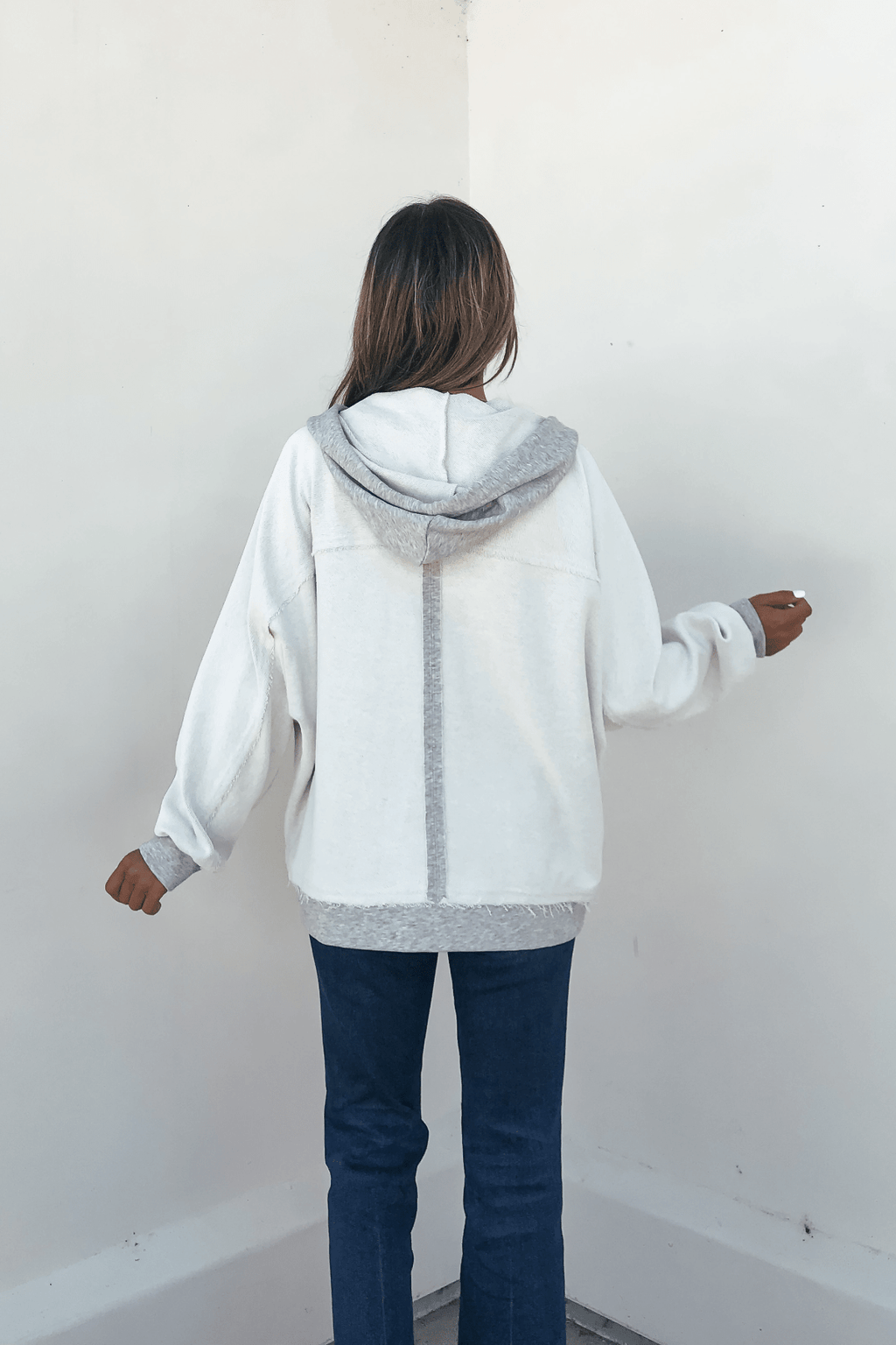 Grey Contrast Half Button Up Hooded Sweatshirt - FINAL SALE