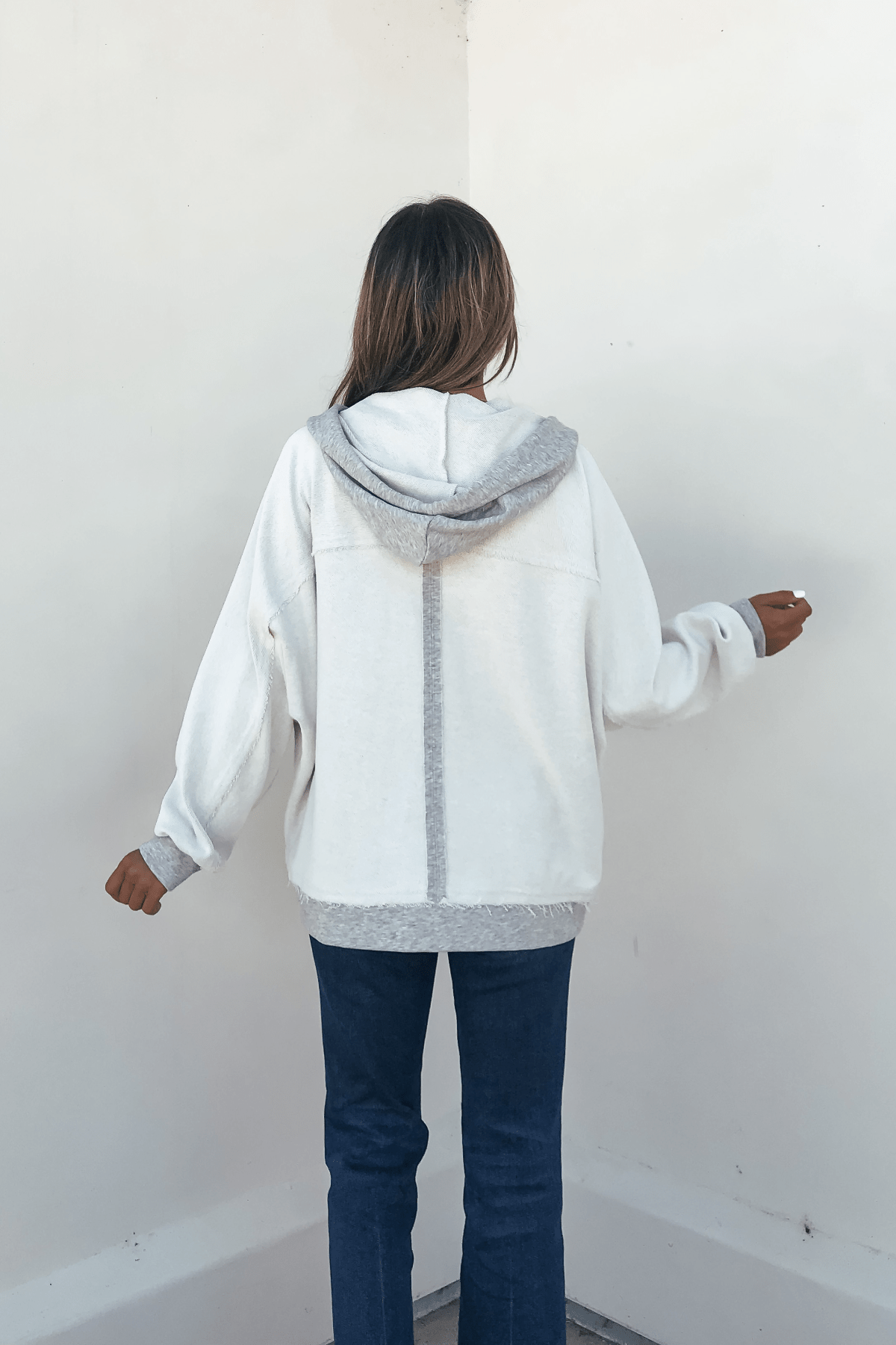 Grey Contrast Half Button Up Hooded Sweatshirt - FINAL SALE