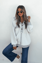 Grey Contrast Half Button Up Hooded Sweatshirt - FINAL SALE