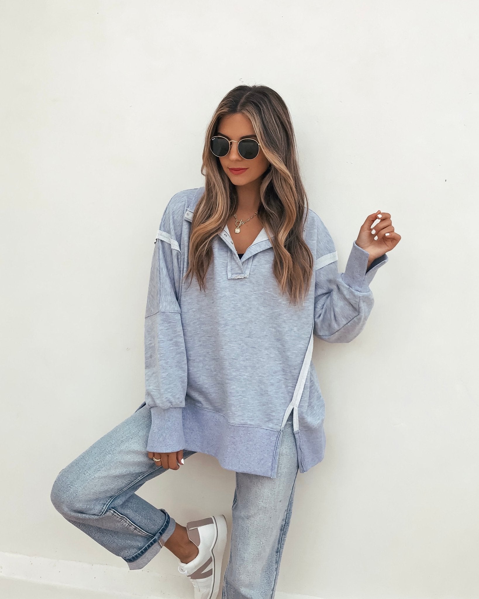 Grey Contrast Pullover Sweatshirt - FINAL SALE