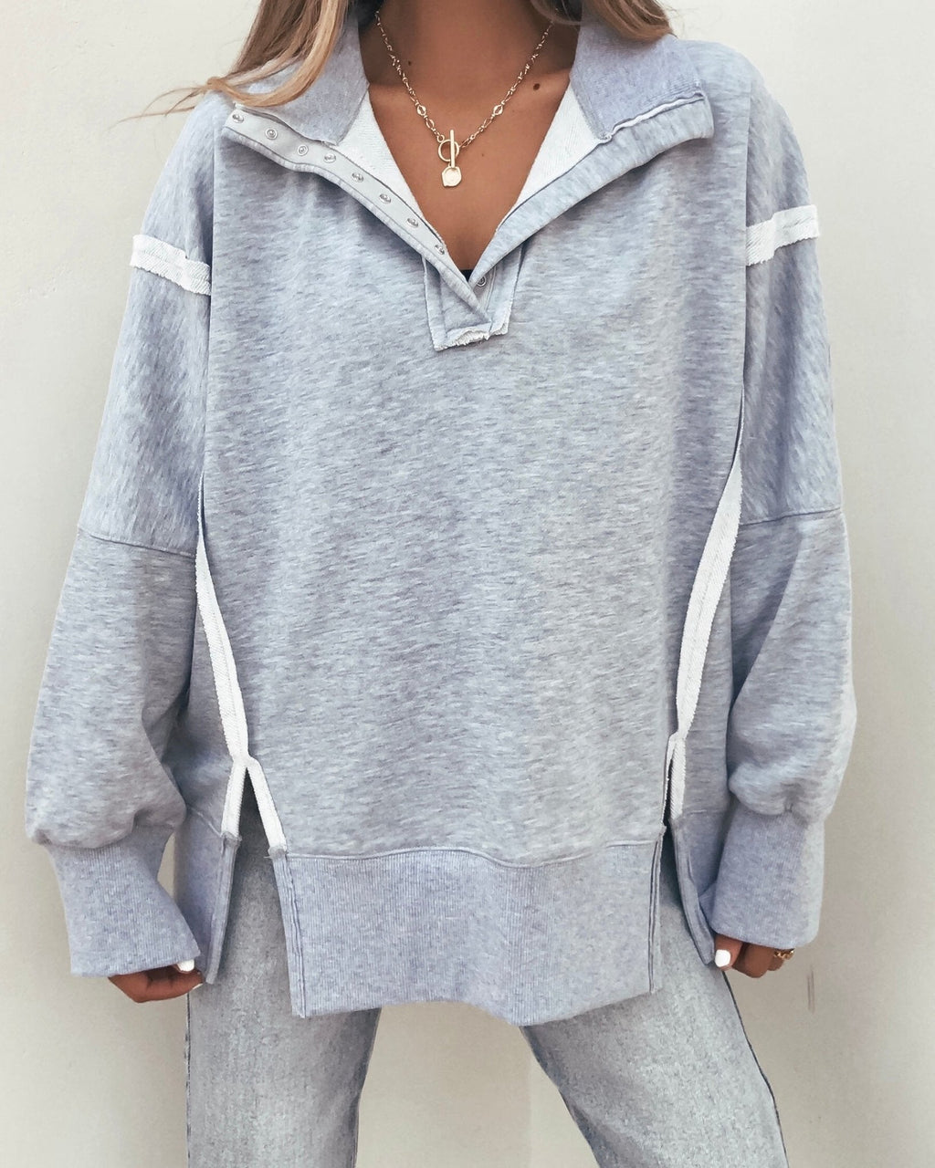 Grey Contrast Pullover Sweatshirt - FINAL SALE