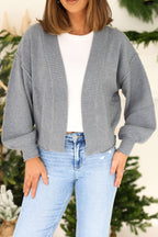Grey Waffle Knit Open Front Cardigan - FINAL SALE