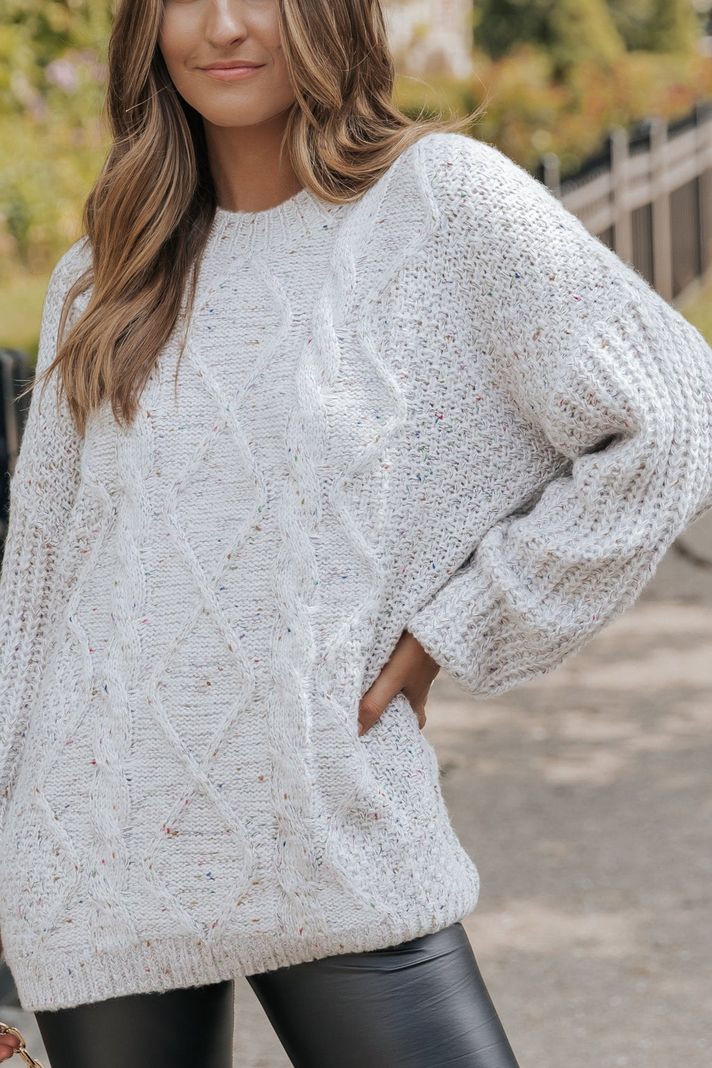 Heather Grey Confetti Cable Knit Sweater-FINAL SALE