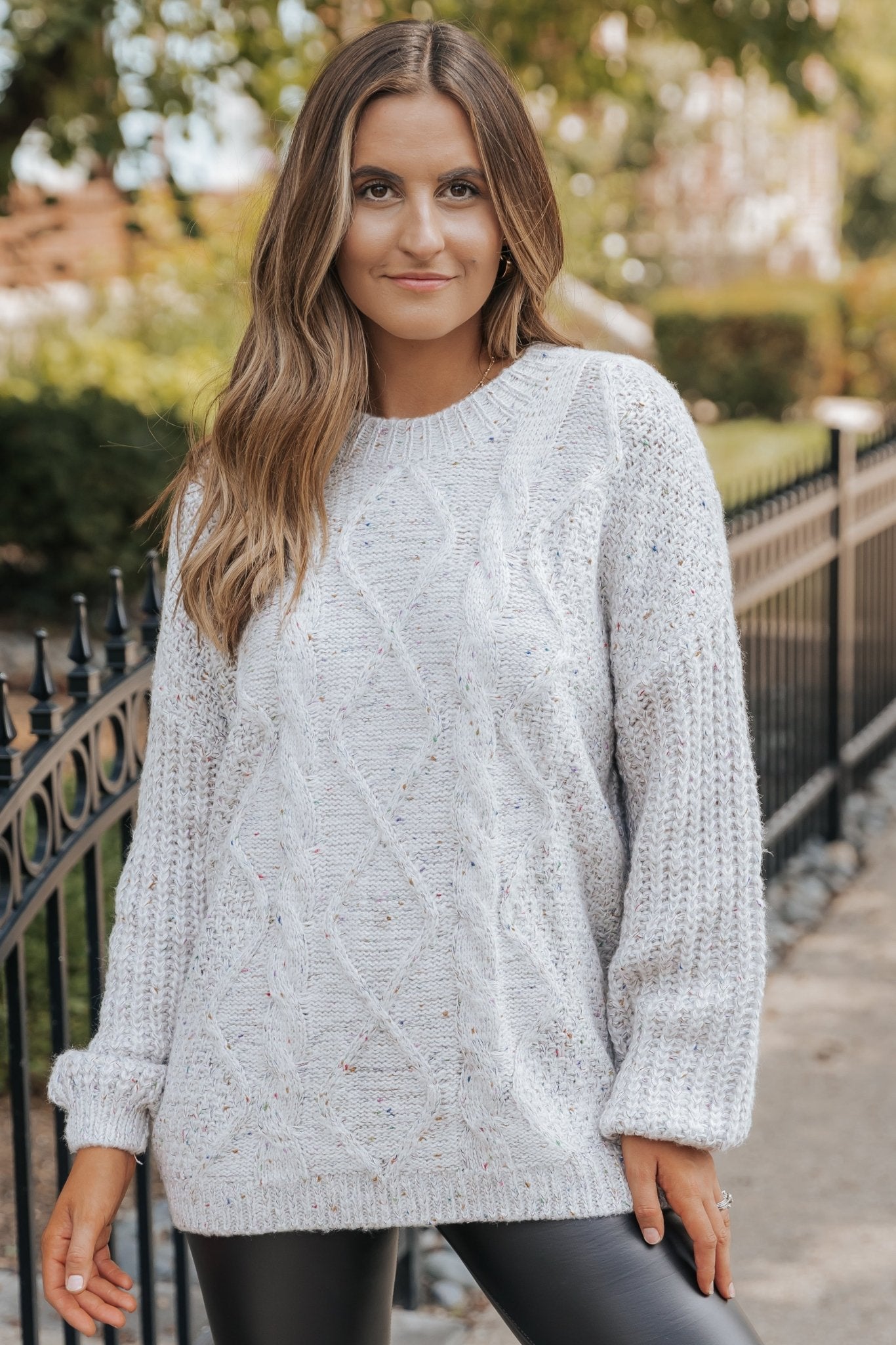 Heather Grey Confetti Cable Knit Sweater-FINAL SALE