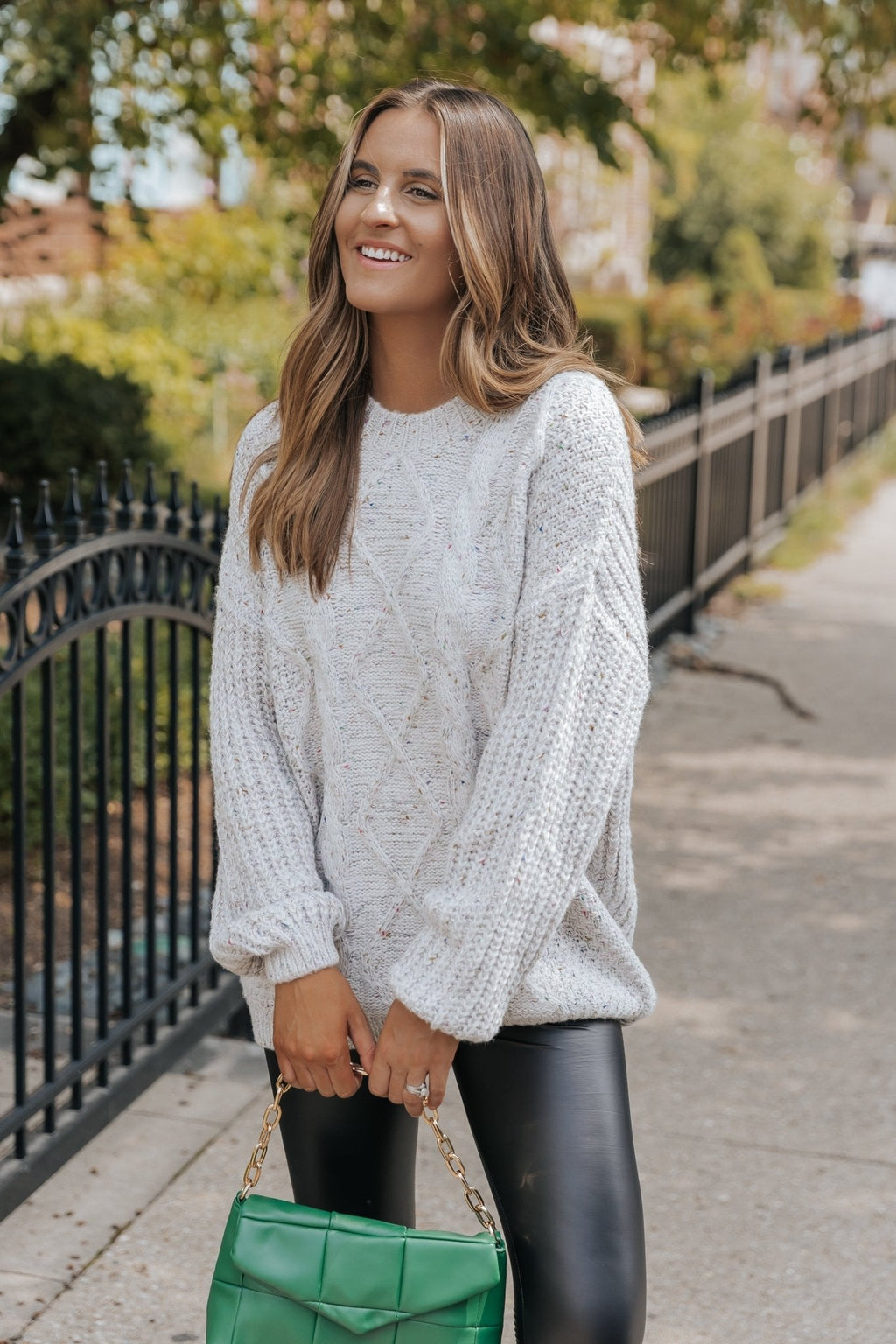 Heather Grey Confetti Cable Knit Sweater-FINAL SALE