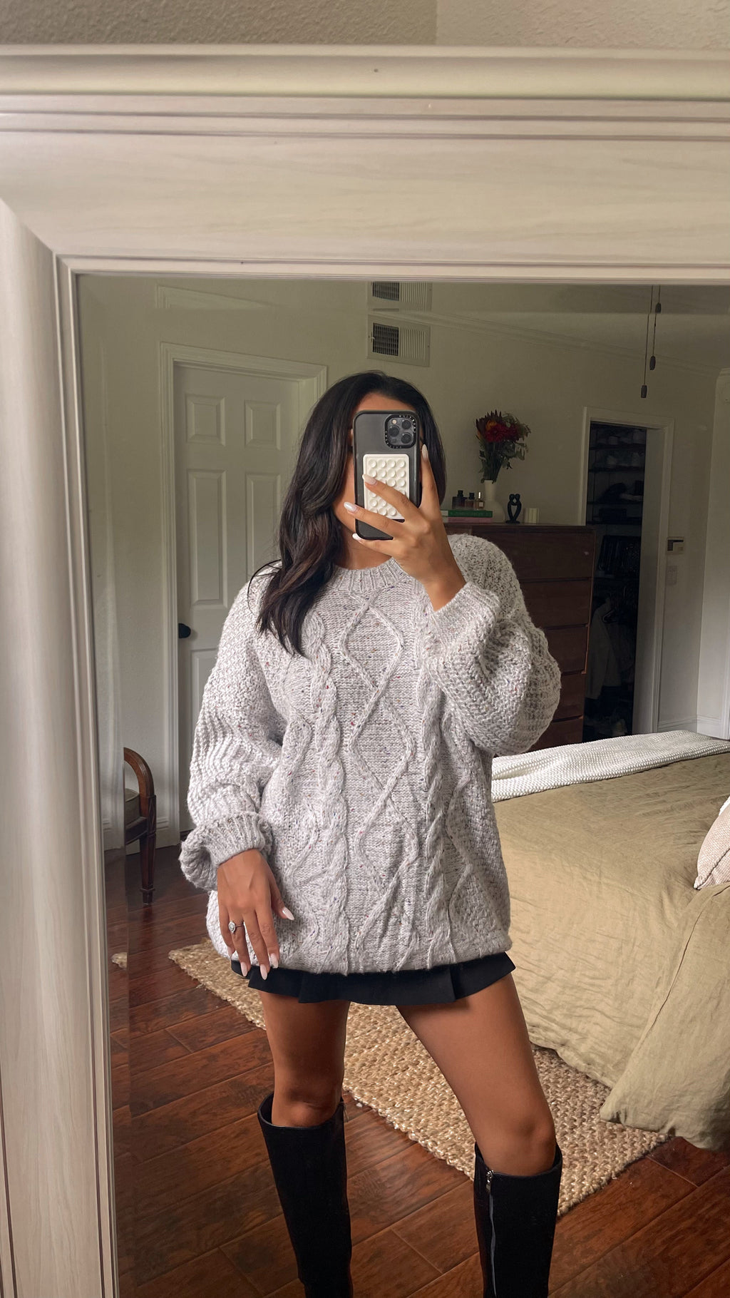 Heather Grey Confetti Cable Knit Sweater-FINAL SALE