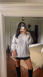Heather Grey Confetti Cable Knit Sweater-FINAL SALE