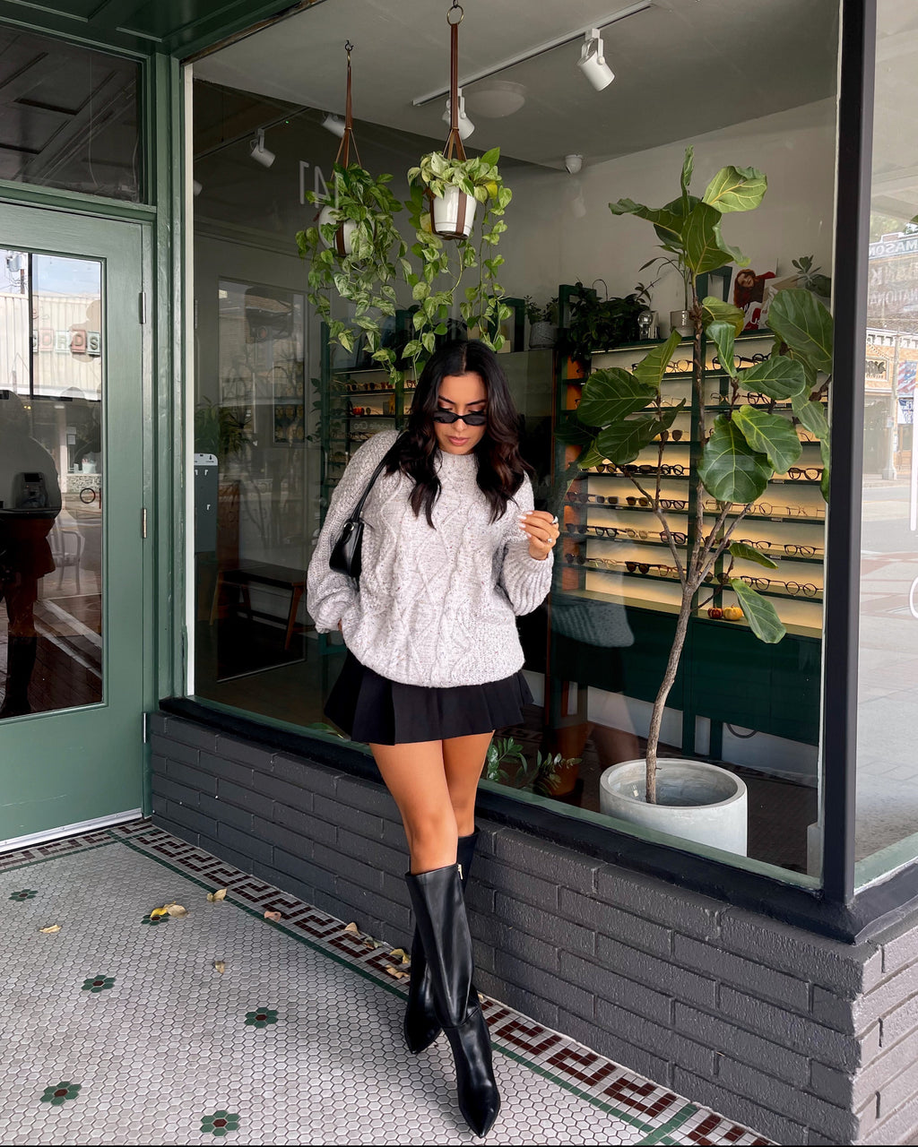 Heather Grey Confetti Cable Knit Sweater-FINAL SALE