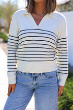 Ivory and Black Stripe Ribbed Sweater - FINAL SALE