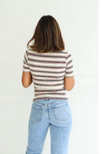Ivory Contrast Striped Rib Polo Top-FINAL SALE