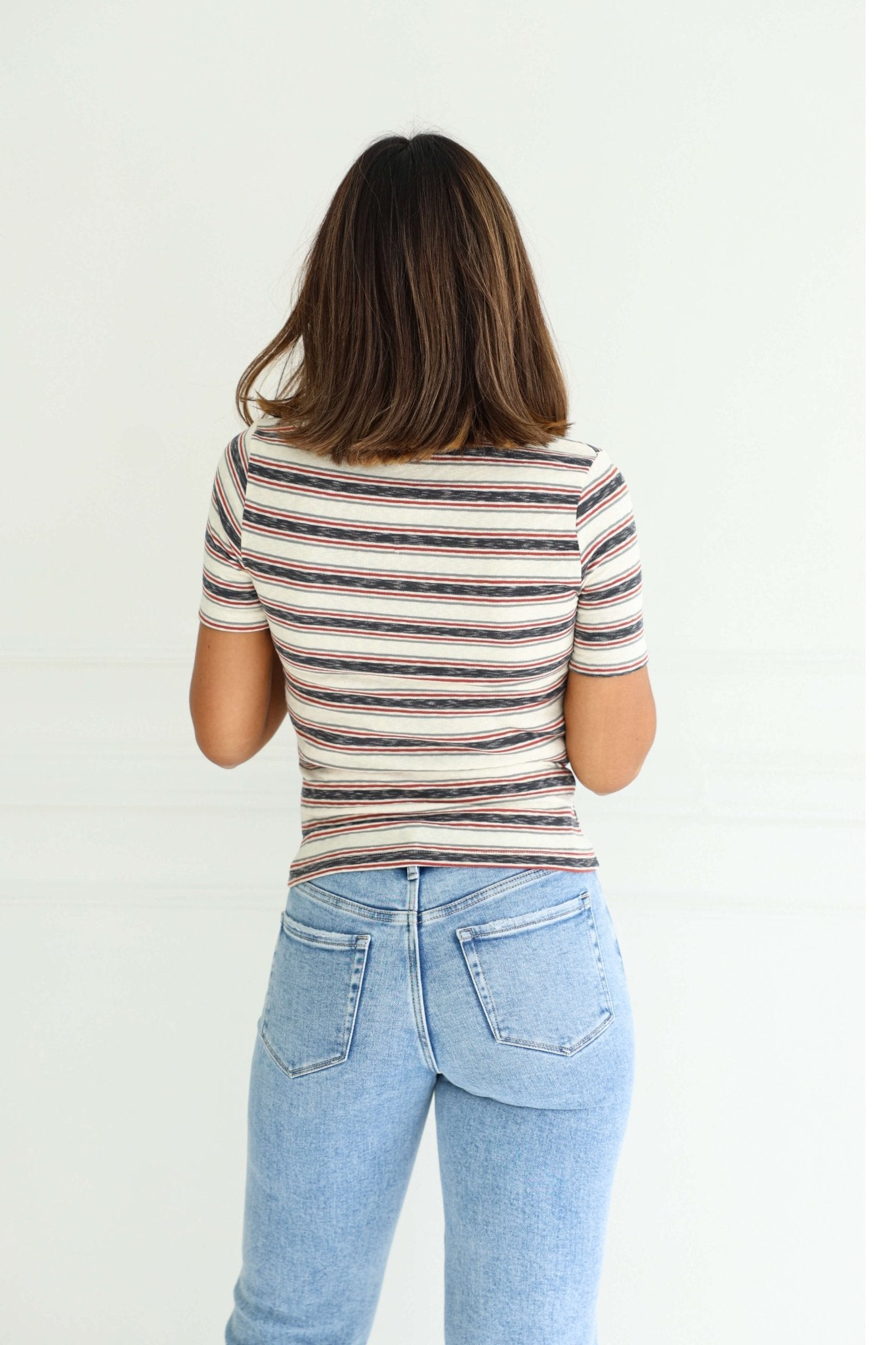 Ivory Contrast Striped Rib Polo Top-FINAL SALE