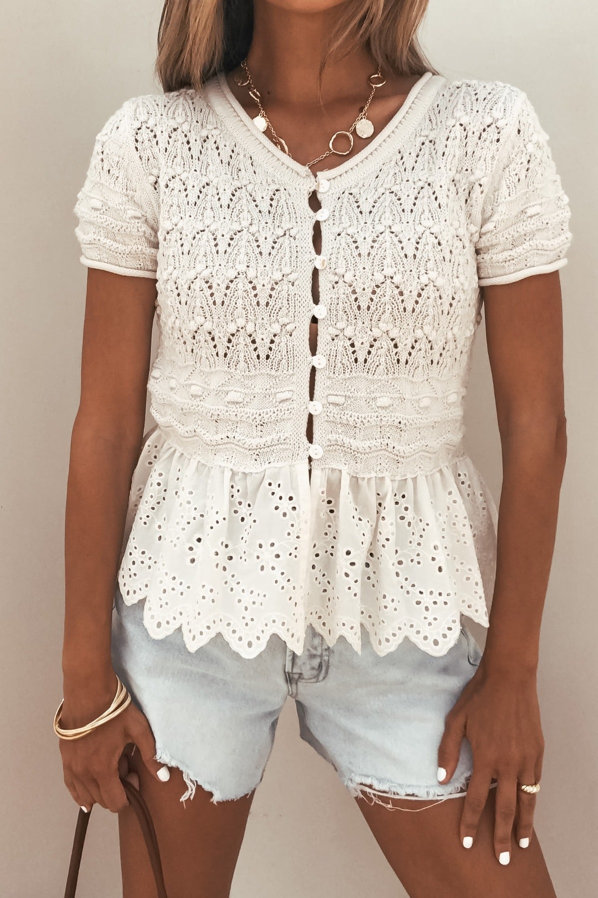 Ivory Crochet Peplum Top