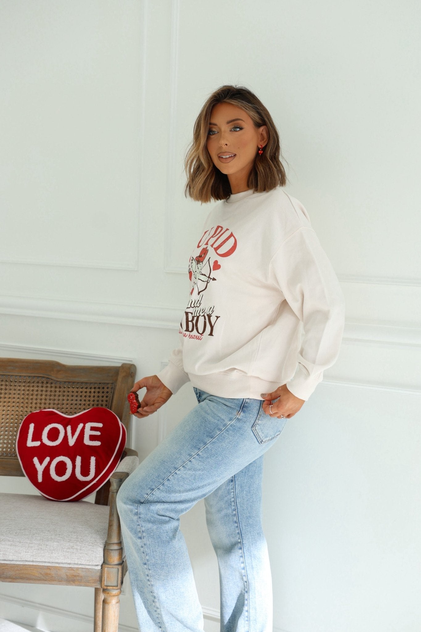 Light Beige Cupid Cowboy Graphic Sweatshirt - FINAL SALE