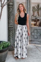 Ivory Print Wide Leg Pants