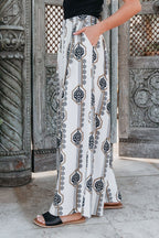 Ivory Print Wide Leg Pants