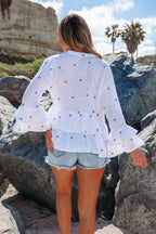Ivory Ruffle Embroidery Peplum Top