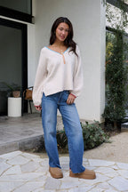 Ivory Stitch Trim Button Up Sweater - FINAL SALE