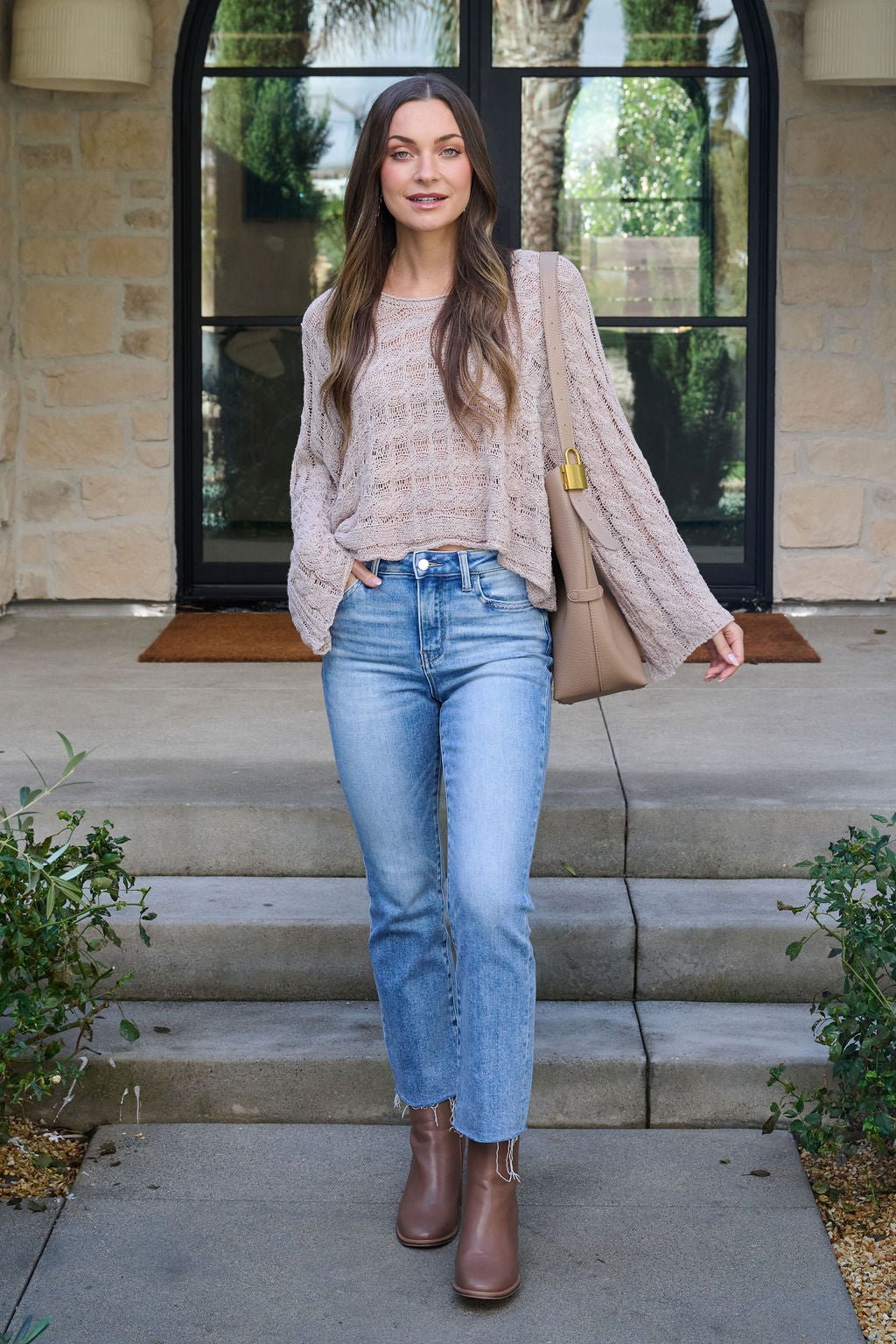 Laurel Taupe Open Knit Sweater - FINAL SALE