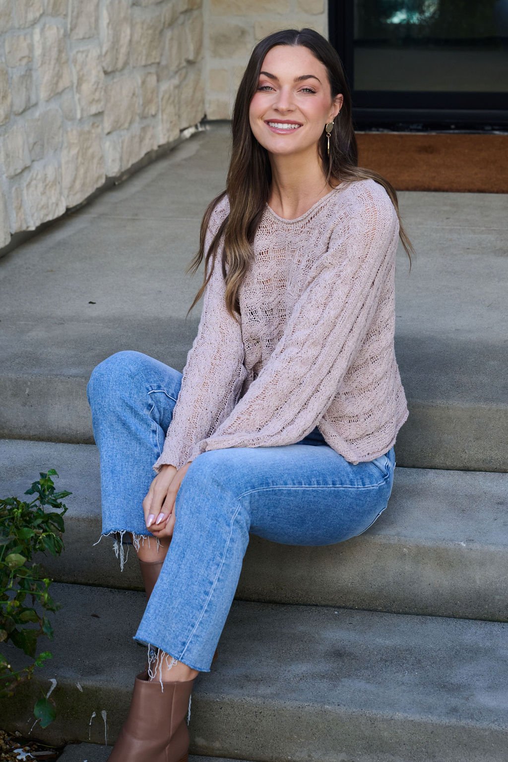 Laurel Taupe Open Knit Sweater - FINAL SALE