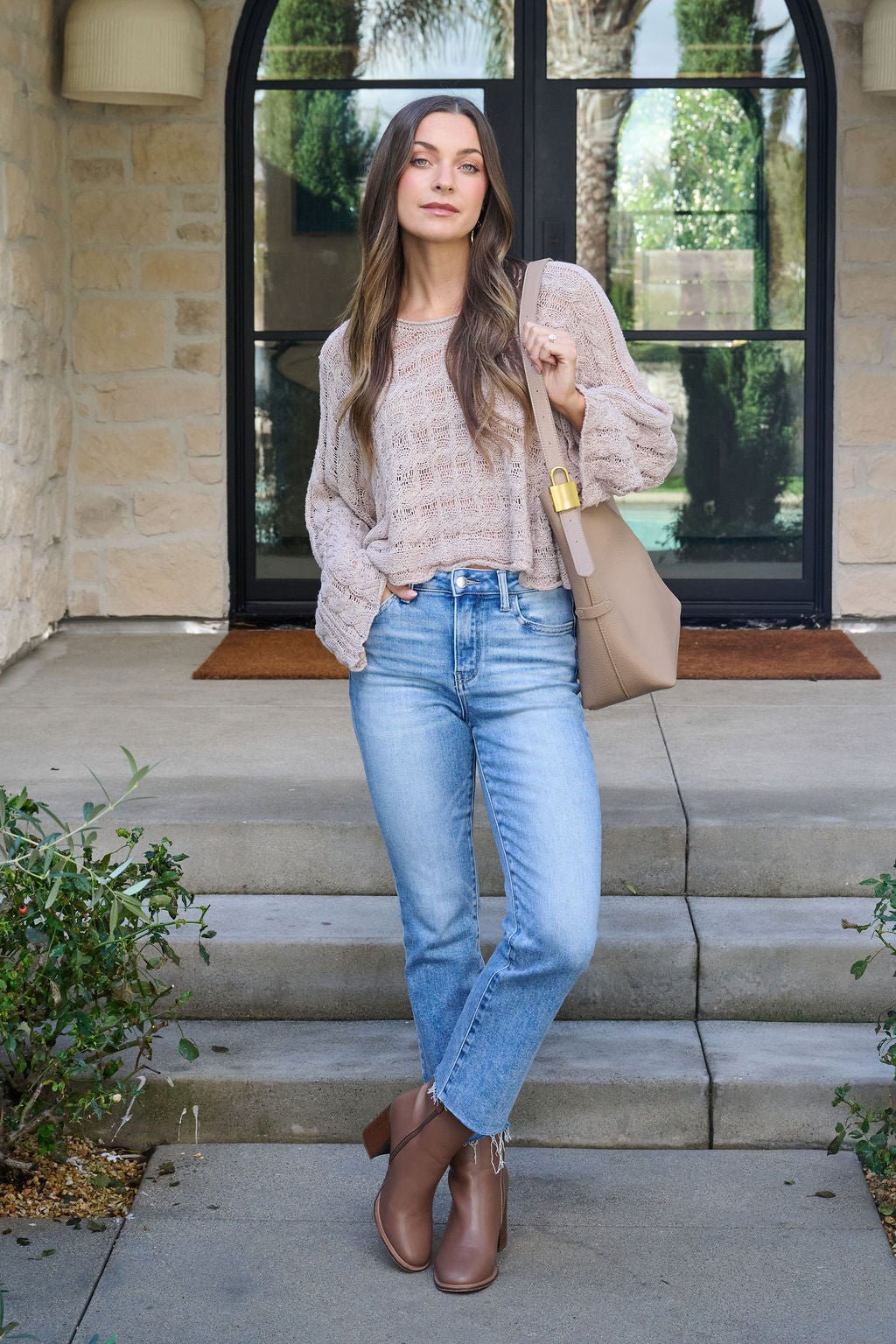 Laurel Taupe Open Knit Sweater - FINAL SALE