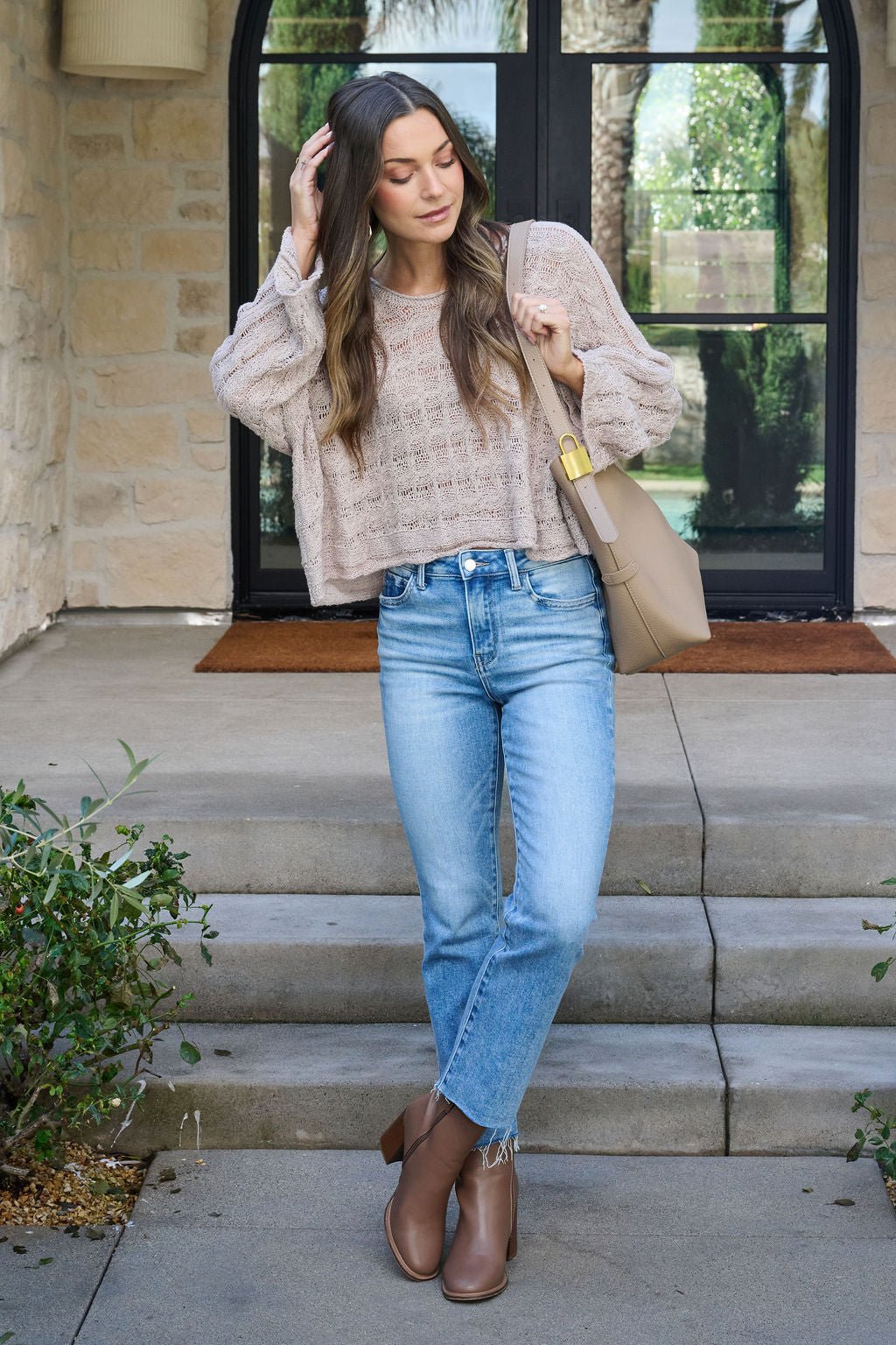 Laurel Taupe Open Knit Sweater - FINAL SALE