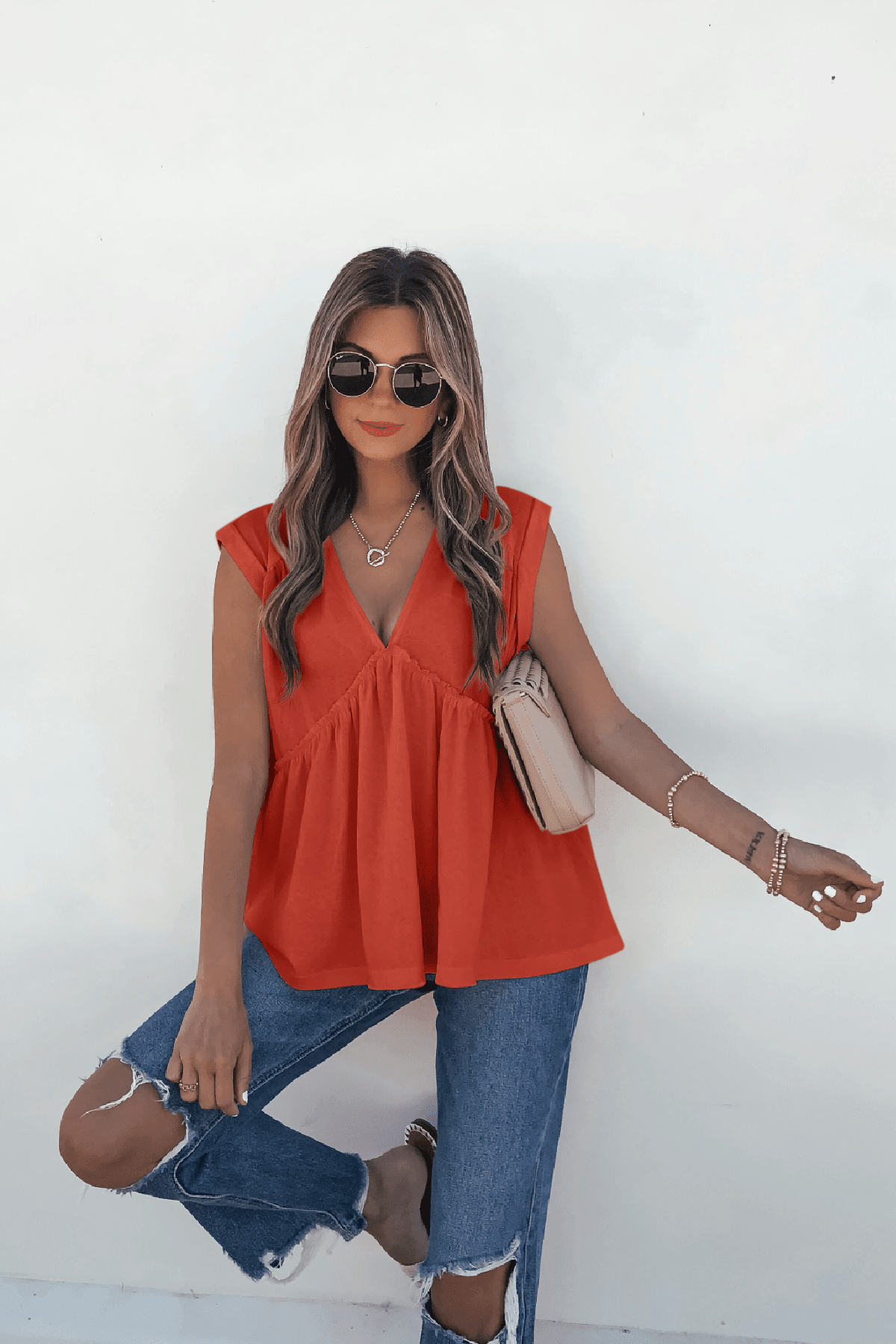 Lena's Carefree Afternoon Coral Babydoll Top