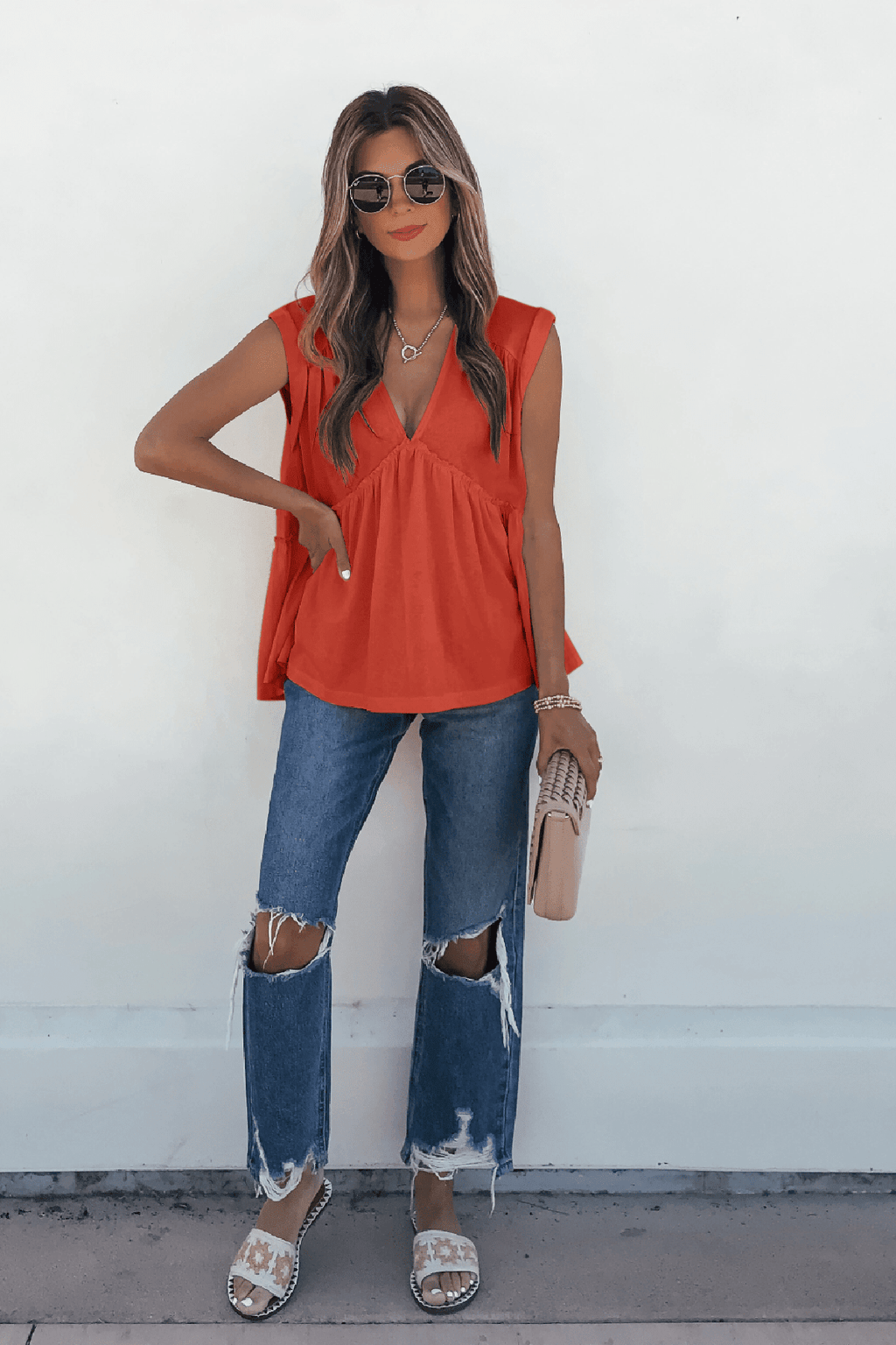Lena's Carefree Afternoon Coral Babydoll Top