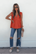 Lena's Carefree Afternoon Coral Babydoll Top