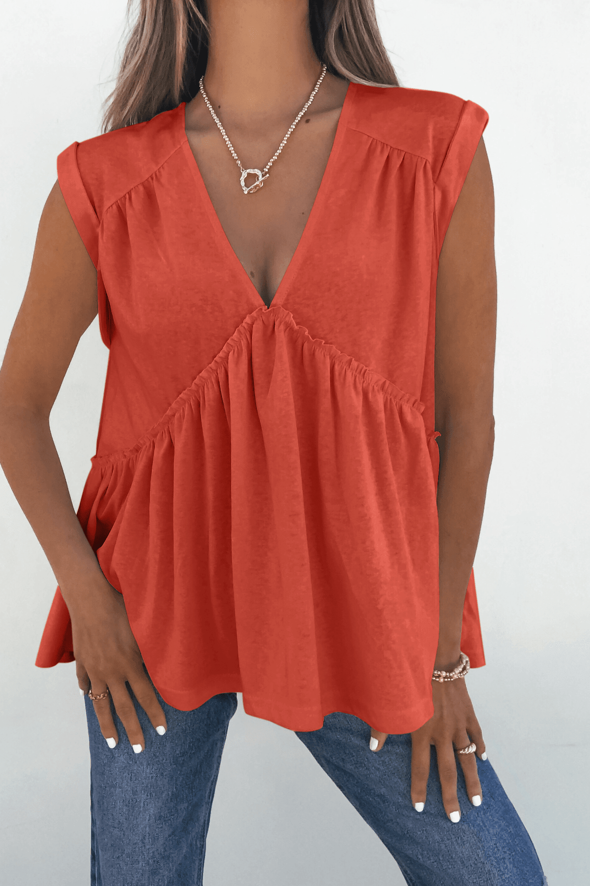 Lena's Carefree Afternoon Coral Babydoll Top