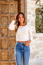 Light Beige Ruched Side Ribbed Top - FINAL SALE
