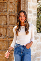 Light Beige Ruched Side Ribbed Top - FINAL SALE