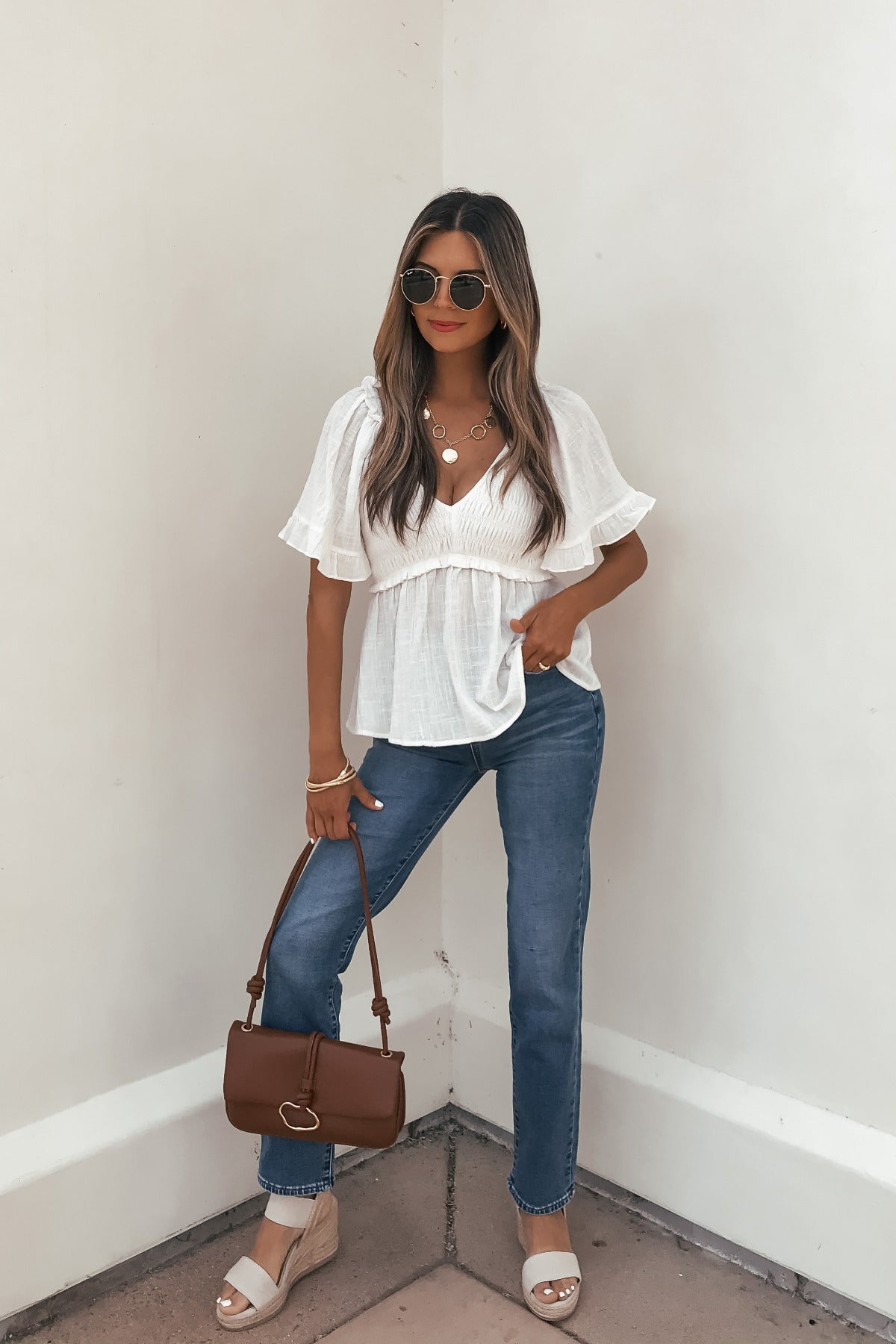 Lola White Ruffled Babydoll Top