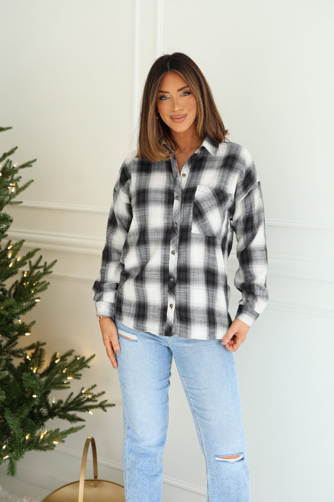 Madelyn Charcoal Plaid Flannel Shirt - FINAL SALE