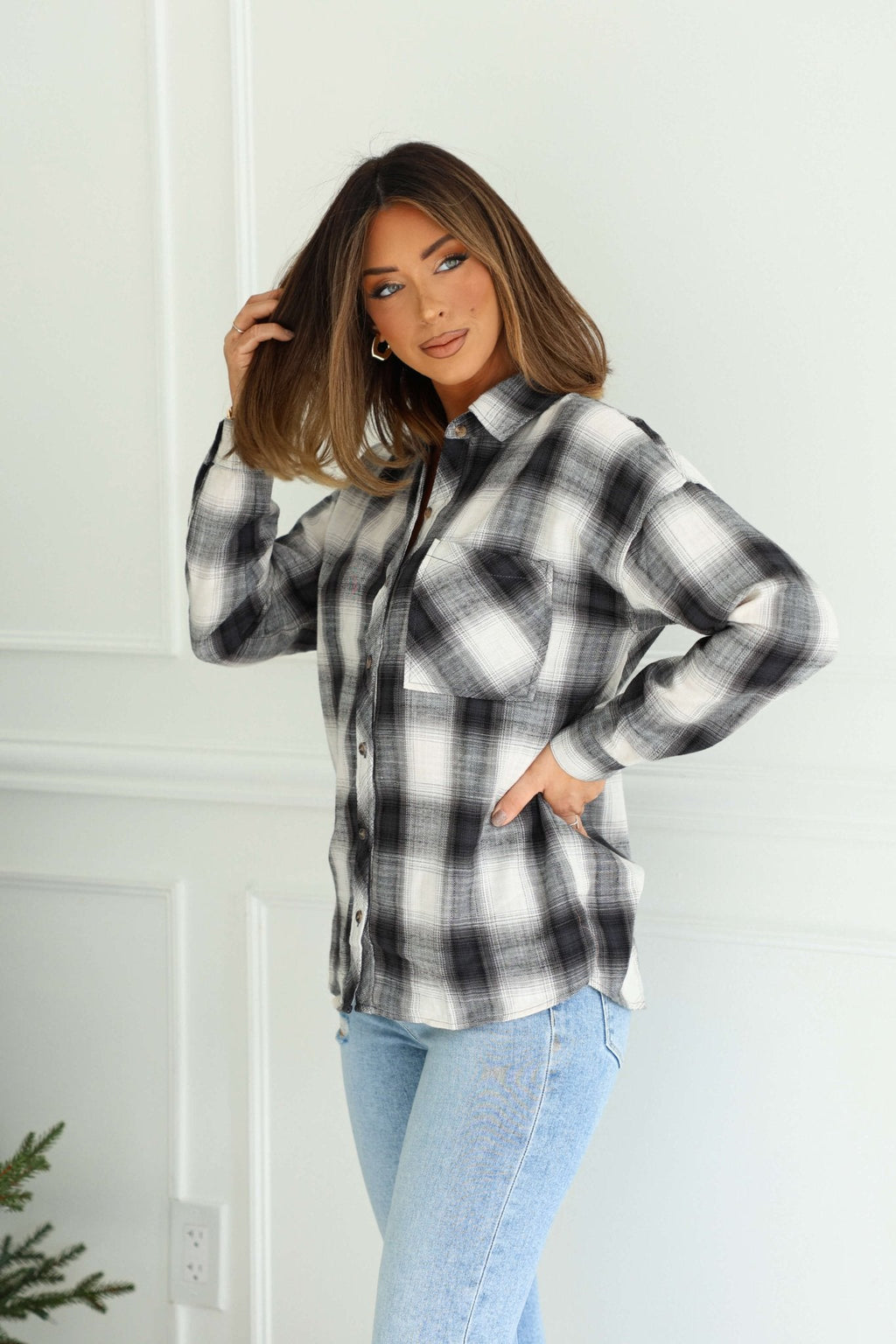 Madelyn Charcoal Plaid Flannel Shirt - FINAL SALE