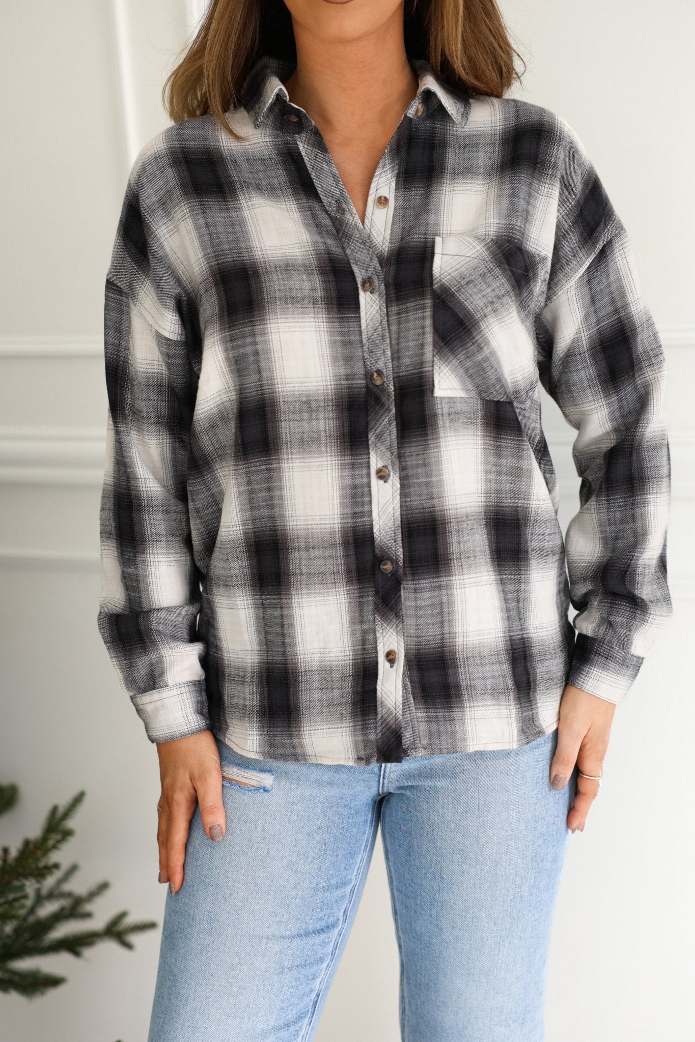Madelyn Charcoal Plaid Flannel Shirt - FINAL SALE