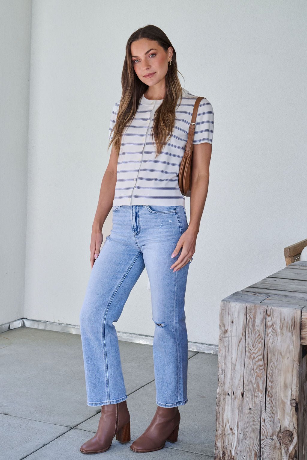 Marina Blue and White Striped Sweater Cardigan - FINAL SALE